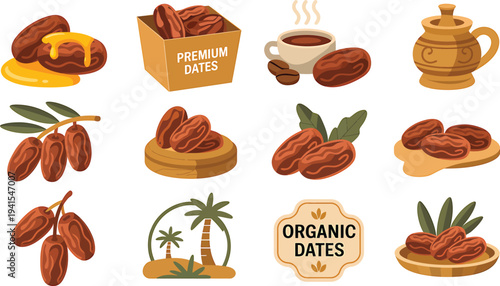 Premium dates selection with honey and coffee traditional arabic food natural product