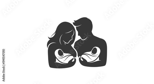Couple Breastfeeding Babies Together Silhouette.