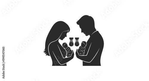 Couple Holding Babies Facing Each Other.