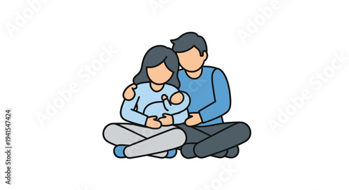 Couple Sitting Together Holding Baby Close.