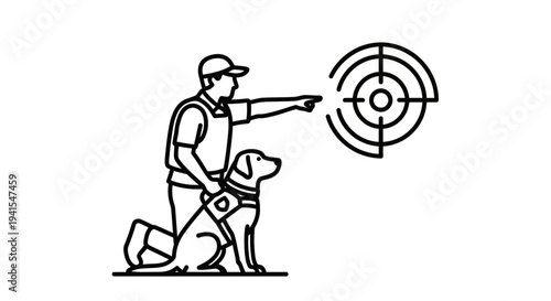 Trainer with Guide Dog Points to Target, Training, Assistance, Service Animal