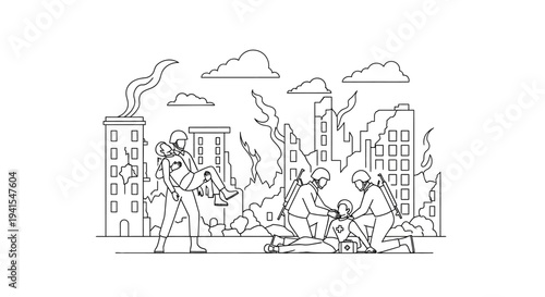 War Rescue Scene: Soldiers Aid Wounded in Destroyed City