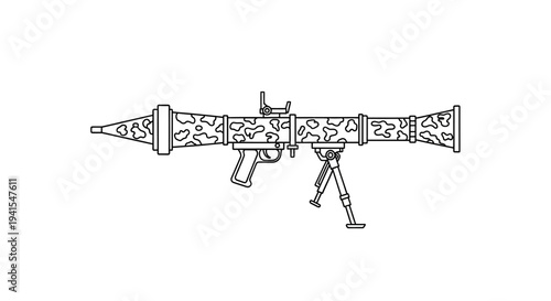 Vector illustration of a rocket-propelled grenade launcher with bipod, camouflage pattern