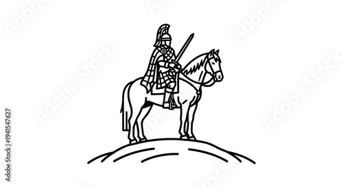 Warrior on Horseback Illustration - Ancient Knight on Hilltop