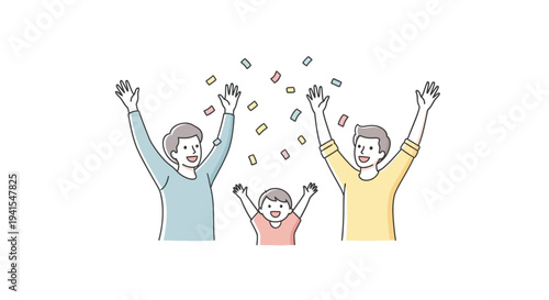 Family Celebrating with Money Falling Around.