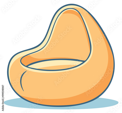 Beige Beanbag Chair with Blue Outline Cartoon Style Furniture Seating for Comfort and Relaxation