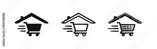 Home Delivery Online Shopping Icon Set - E-commerce Logistics and Fast Retail Vector