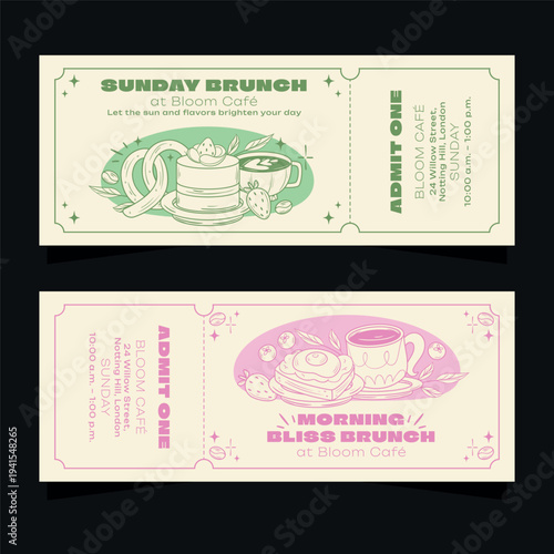 Brunch Event Ticket Template with Coffee and Dessert Illustration