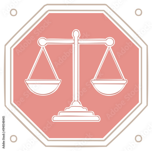 Scales of Justice Symbol on Octagon Shape in Outline Style Signifying Fairness and Legal Principles