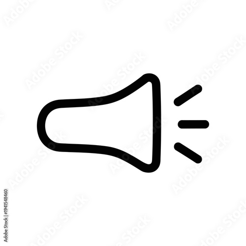 A simple black line drawing of a megaphone with sound waves emanating from it, used for announcements or loud messages on a white background.
