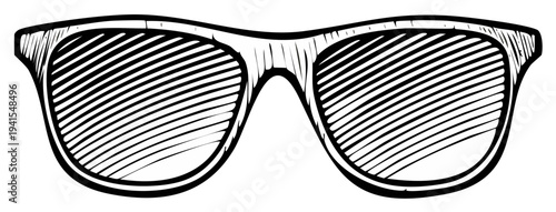 Classic Sunglasses with Stylized Lenses and Hand Drawn Outline
