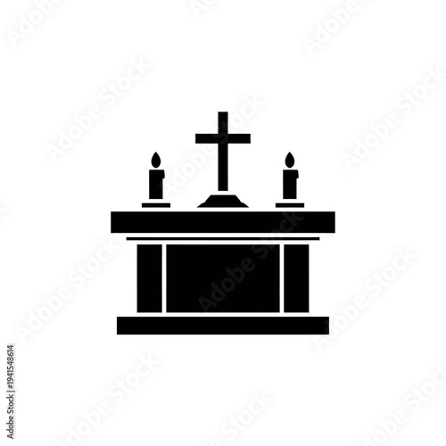 Altar with cross and candles.