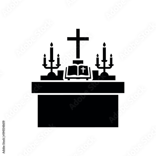 Altar with Cross Bible and Candlesticks.