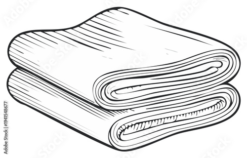 Neatly Stacked Folded Towels or Fabrics Line Art Drawing for Laundry and Home Use