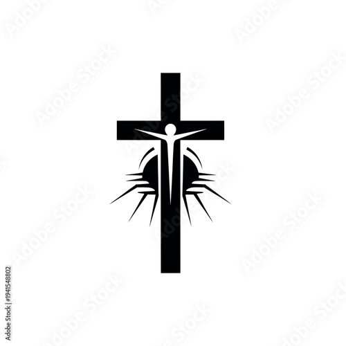 Jesus Christ Cross Silhouette with Crown of Thorns.
