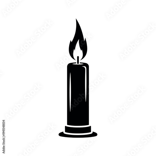 Simple Black and White Candle with Flame Icon.