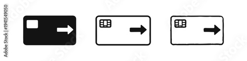 Credit card payment icon set with an arrow, representing transactions and financial operations.