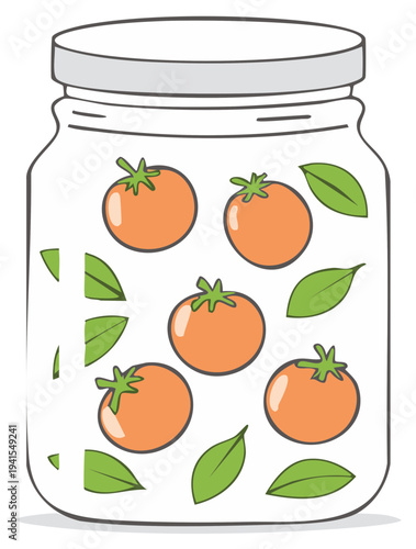 Canned Tomatoes and Basil: Jarred Vegetables and Herbs Preserved in Glass