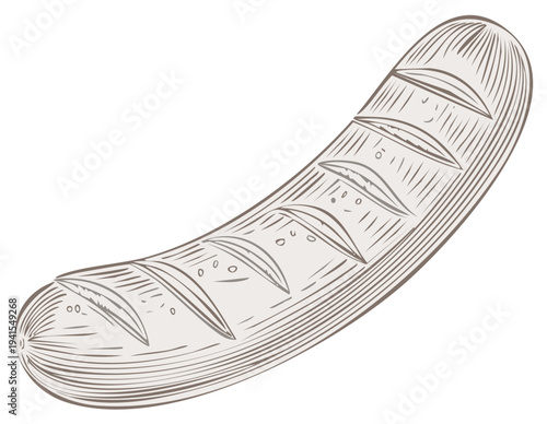 Illustration of a Sausage Delicacy with Grill Marks and a Curving Shape for Culinary and Gastronomic Applications