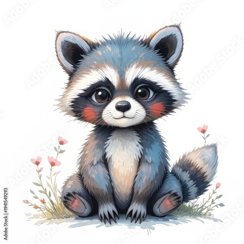 Adorable Pastel Raccoon Clipart: Spring Brushstroke Baby Animal with Mask Pattern on White Background for Creative Projects