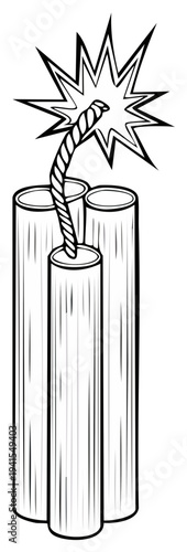 Dynamite sticks with a burning fuse ready to explode vector illustration outline explosive device