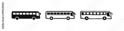 Bus icon set for public transportation, travel, and urban mobility concepts.
