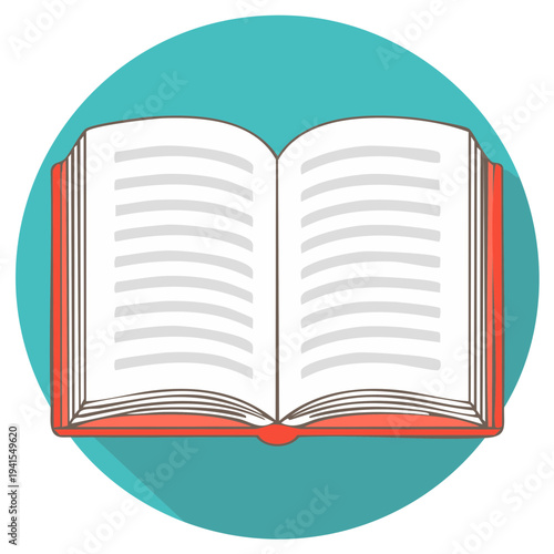 Flat Icon of an Open Book, Education and Knowledge, Colorful Design, Isolated on Teal Circle, Modern Illustration