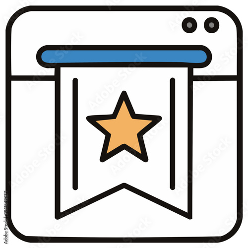 Browser window with bookmark and star icon, concept for favorites and website access.
