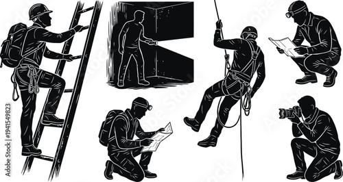 Urban Exploration and Technical Rescue Linocut Illustration Set
