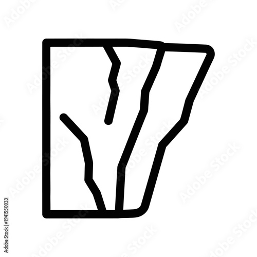 A simple black line drawing of a cracked wall with a broken surface, set against a clean white background, conveying a sense of damage and decay.