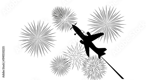 Airplane Flying Through Fireworks Display