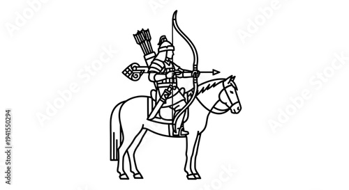 Ancient Warrior Archer on Horseback, Drawing