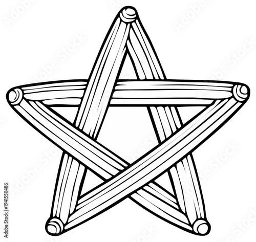 Abstract Pentagram Silhouette Crafted from Wooden Elements with Black Outline