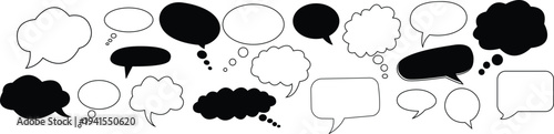 Set of empty speech bubble Icons dialogue chat bubbles in different shapes vector Illustration.