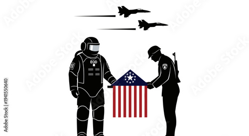 EOD Soldier and Military Personnel Fold Flag with Jets Flying Overhead