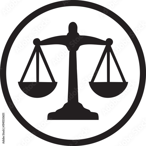 Classic balance scale icon with two hanging weights symbolizing justice and equilibrium