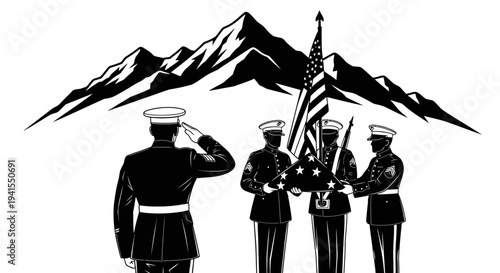 Marines Flag Folding Ceremony with Mountain Background