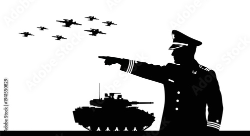 Military Commander Directs Tank and Air Force Attack