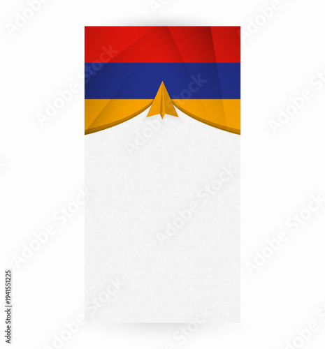 Travel to Armenia, Stylish Travel Banner with Flag and Paper Airplane.