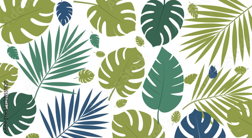 Set of green tropical leaves vector illustration