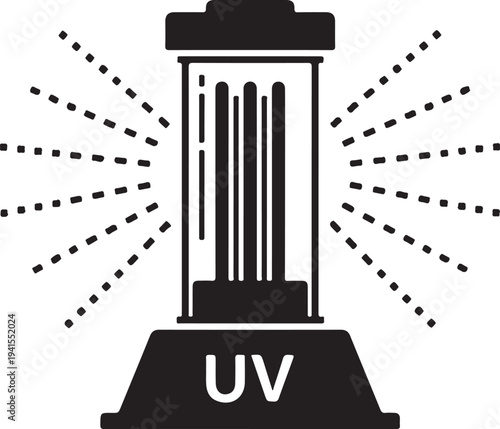 Ultraviolet light lamp with rays on white background