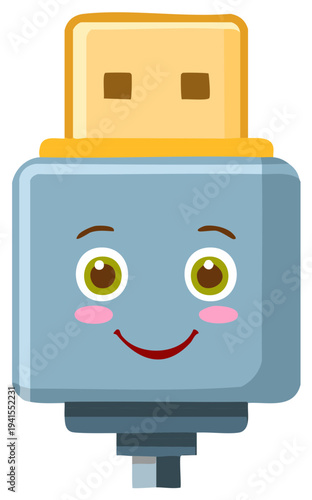 Cute Smiling USB Flash Drive Character with Happy Face