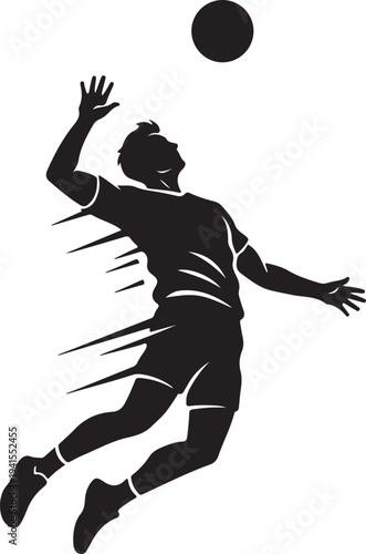 A man in a black silhouette is jumping to hit a ball