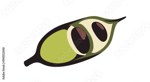 Vibrant Green Pea Pod Illustration with Exposed Fresh Seeds, Representing Healthy Food and Natural Produce