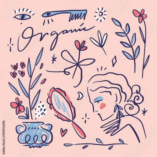 Boho sacred magic woman mystical symbol flat holistic healing meditation, reiki new age concept modern abstract silhouette divine feminine botanical silhouette vector moon child mystical mother earth