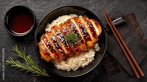 Chicken teriyaki, Japanese cuisine, top view