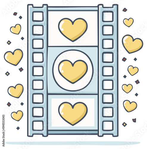 Cartoon film strip with hearts love romance symbol graphic