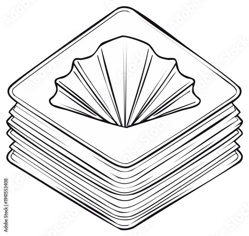 A stack of folded paper napkins presented in a fan shape for dining or events