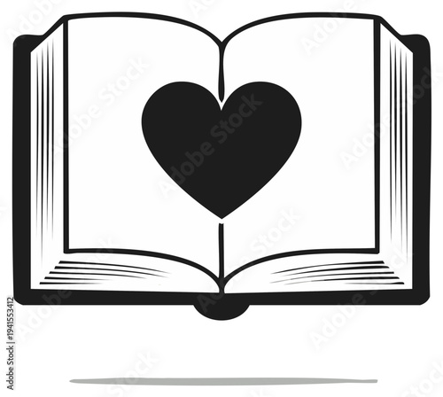 Open book illustration with a heart symbol graphic representing love for reading and knowledge