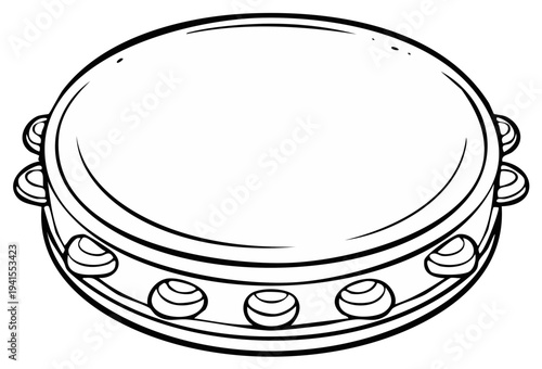 Line Art Illustration of a Tambourine Musical Instrument